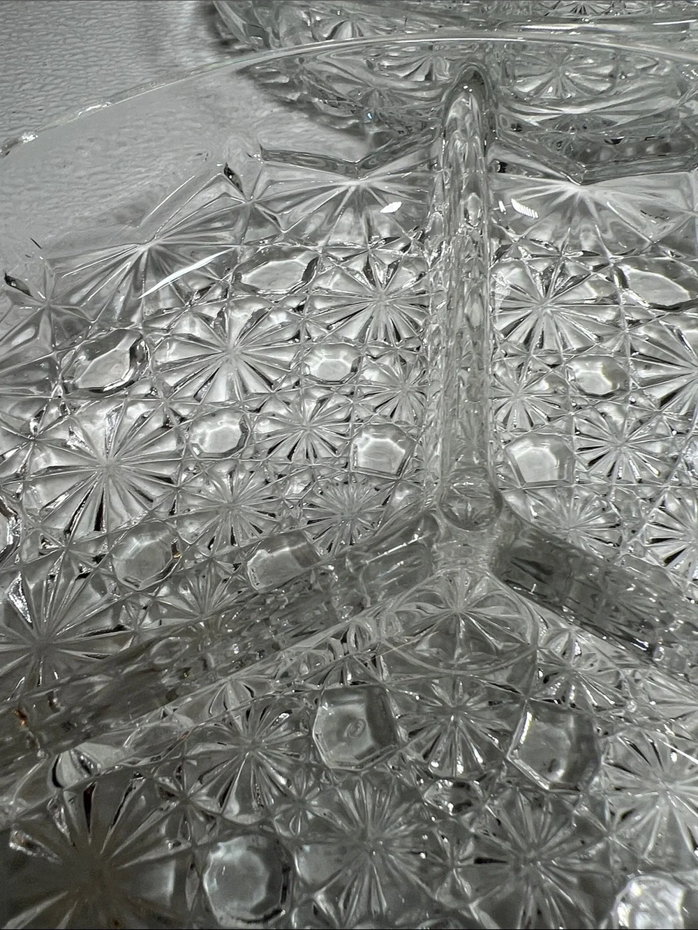 Vintage Clear Glass Divided Dish Daisy and Button Pattern- Set of 2